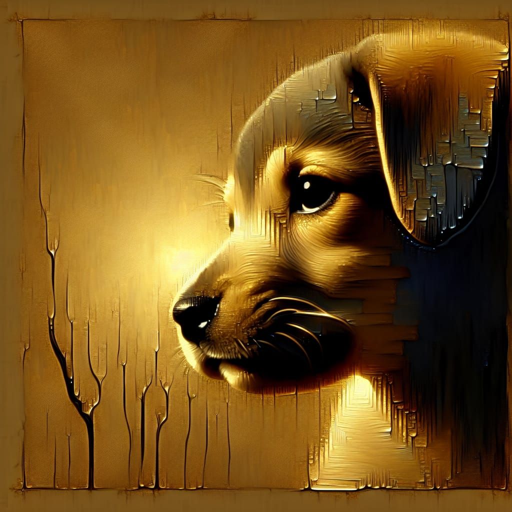 Puppy :: volumetric lighting :: golden light :: textured gold leaf sunset :: hues of bro...