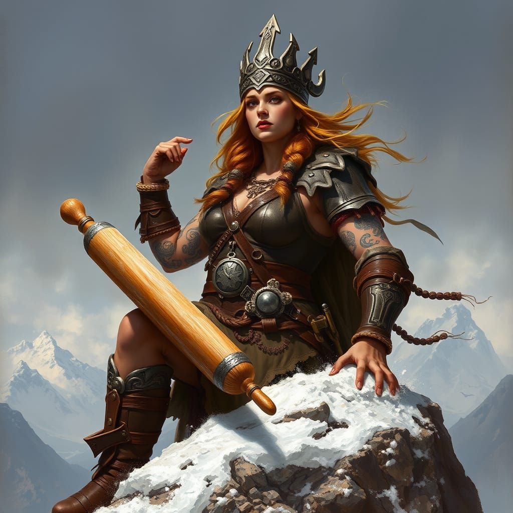 Barbarian Queen Surveys Flour Kingdom in Fantasy Art Style