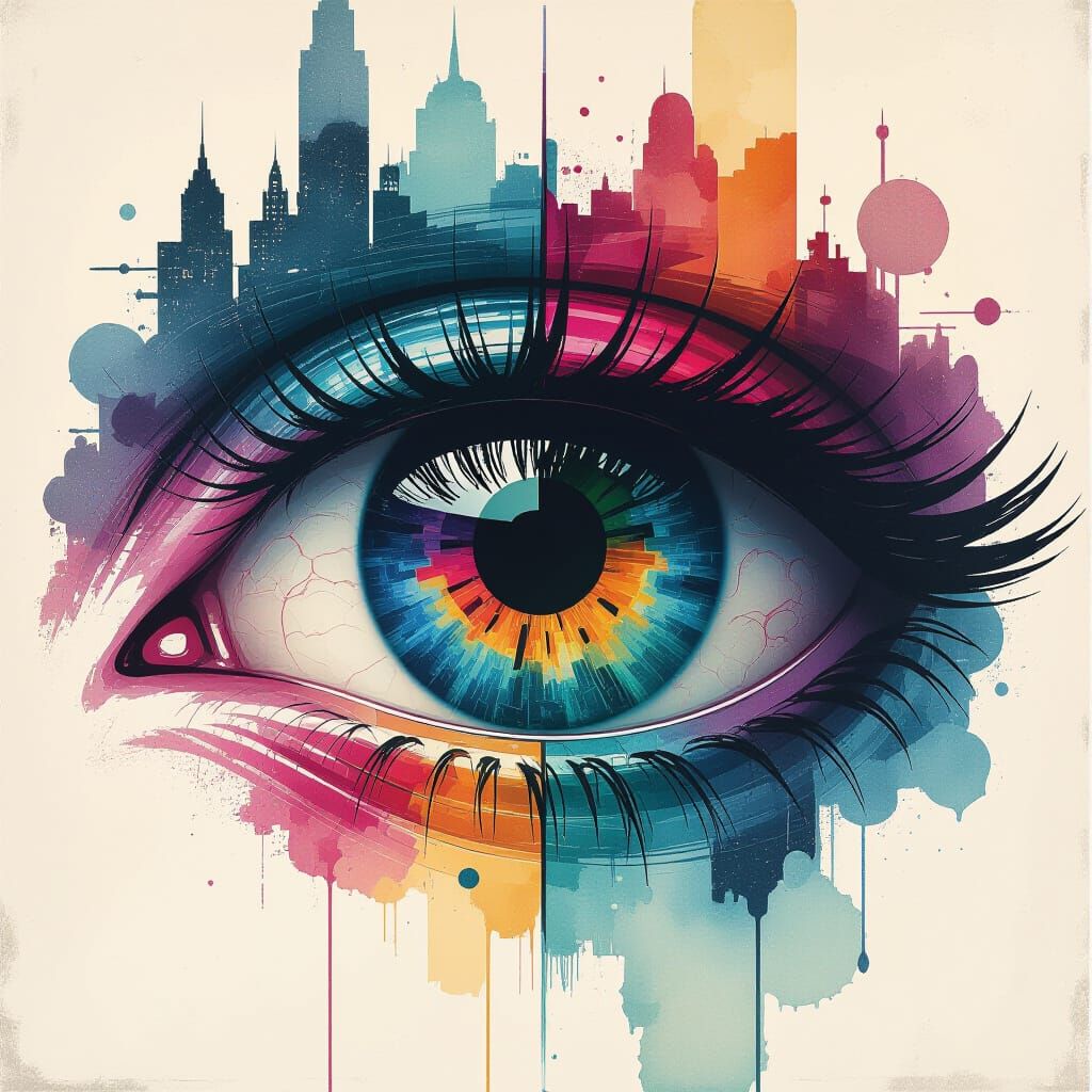 Cyberpunk Dragon Eye Macro in Glitchcore Style