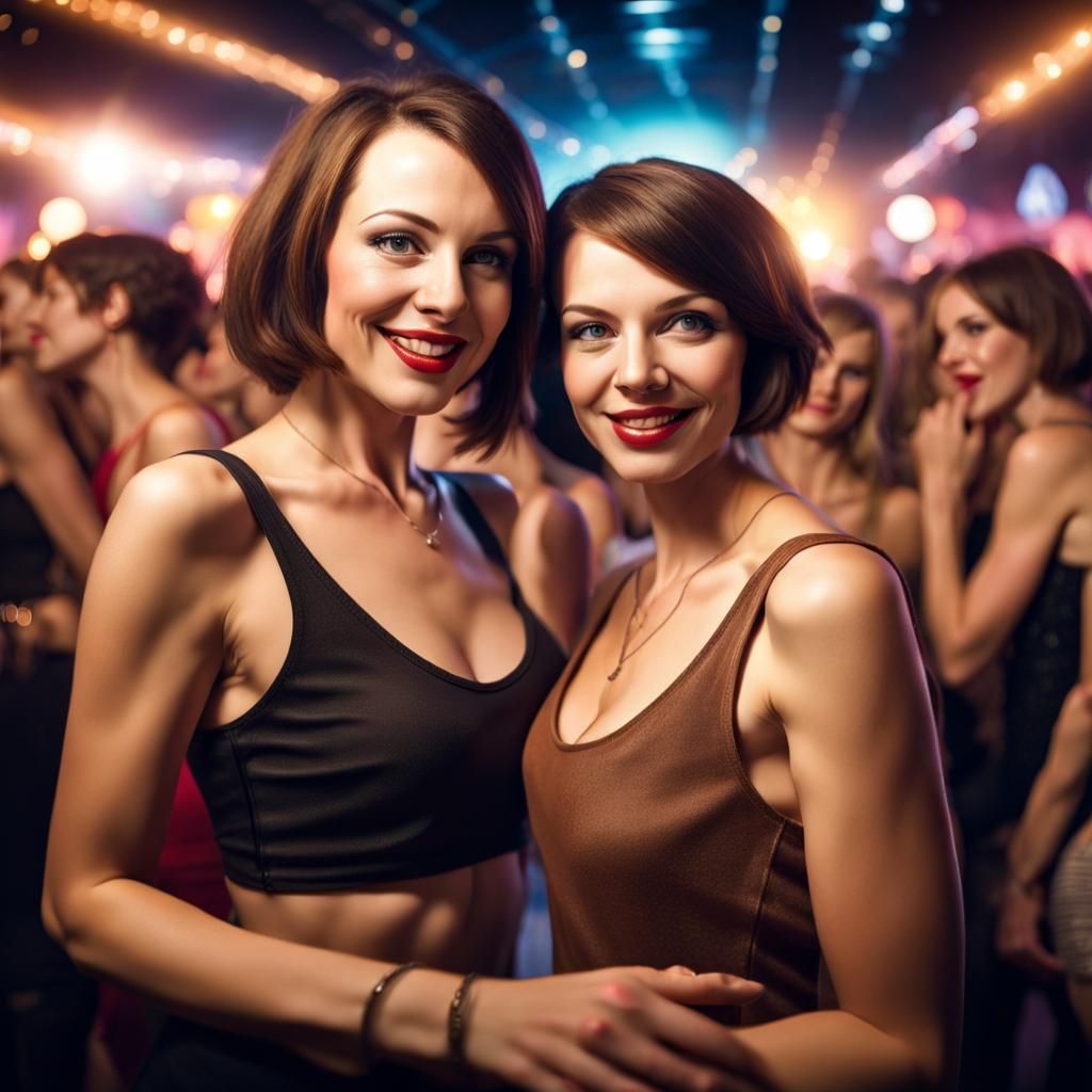 Dancing European Women in Crowded Discotheque