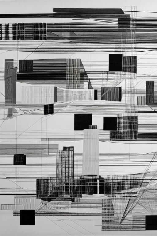 Abstract Graphic Score in Black and White Ink