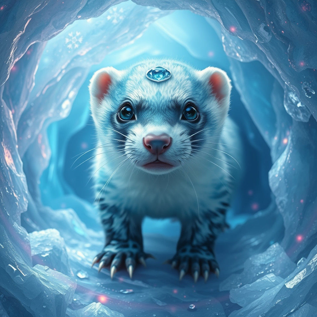 Icy Ferret in Mystical Cavern: A Matte Painting