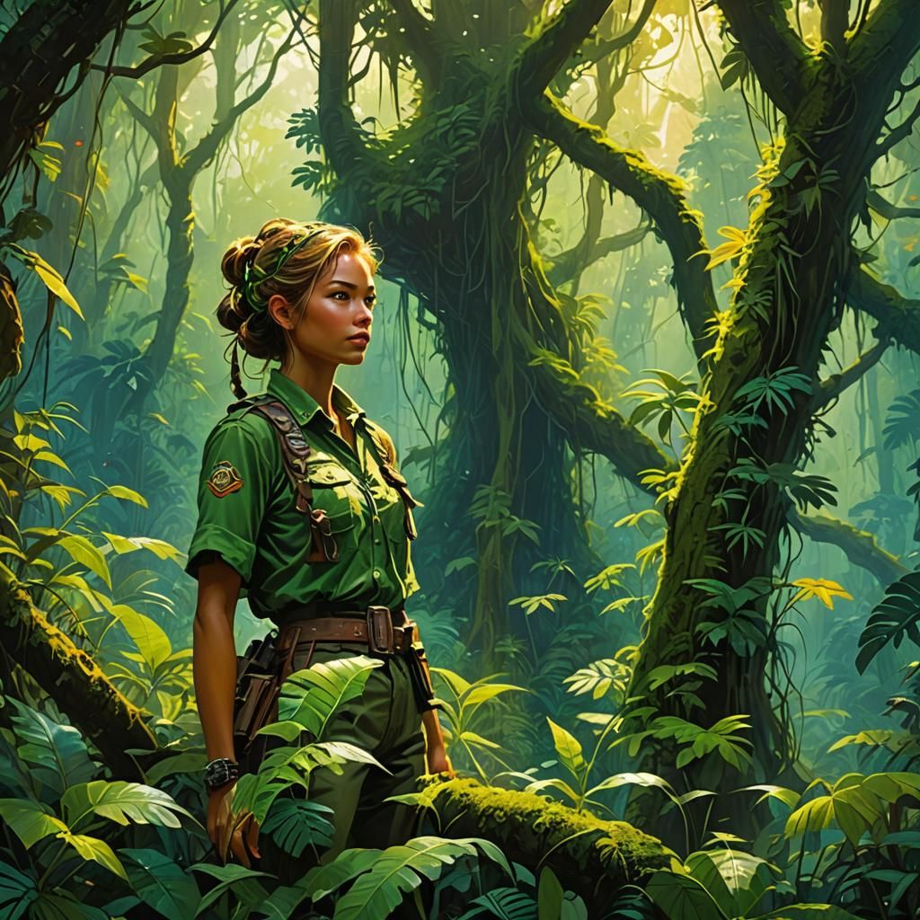 Female Adventurer in Jungle, Paul Lehr Style