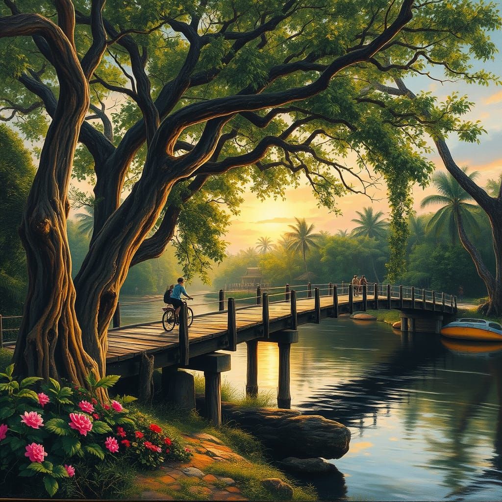 Tropical Oasis in Vibrant Oil Painting