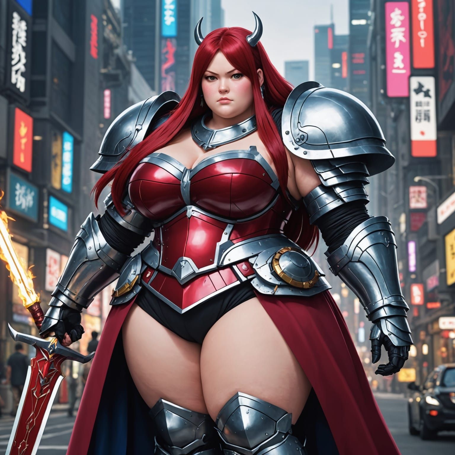 Cyberpunk SSBBW Erza Scarlet with Magical Sword
