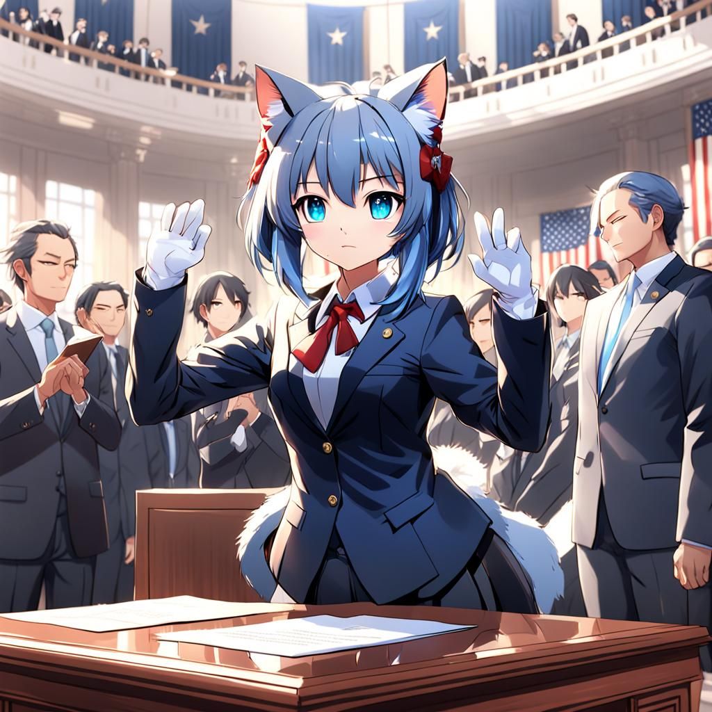 Anime Cat Girl President Swearing In, 3D Art
