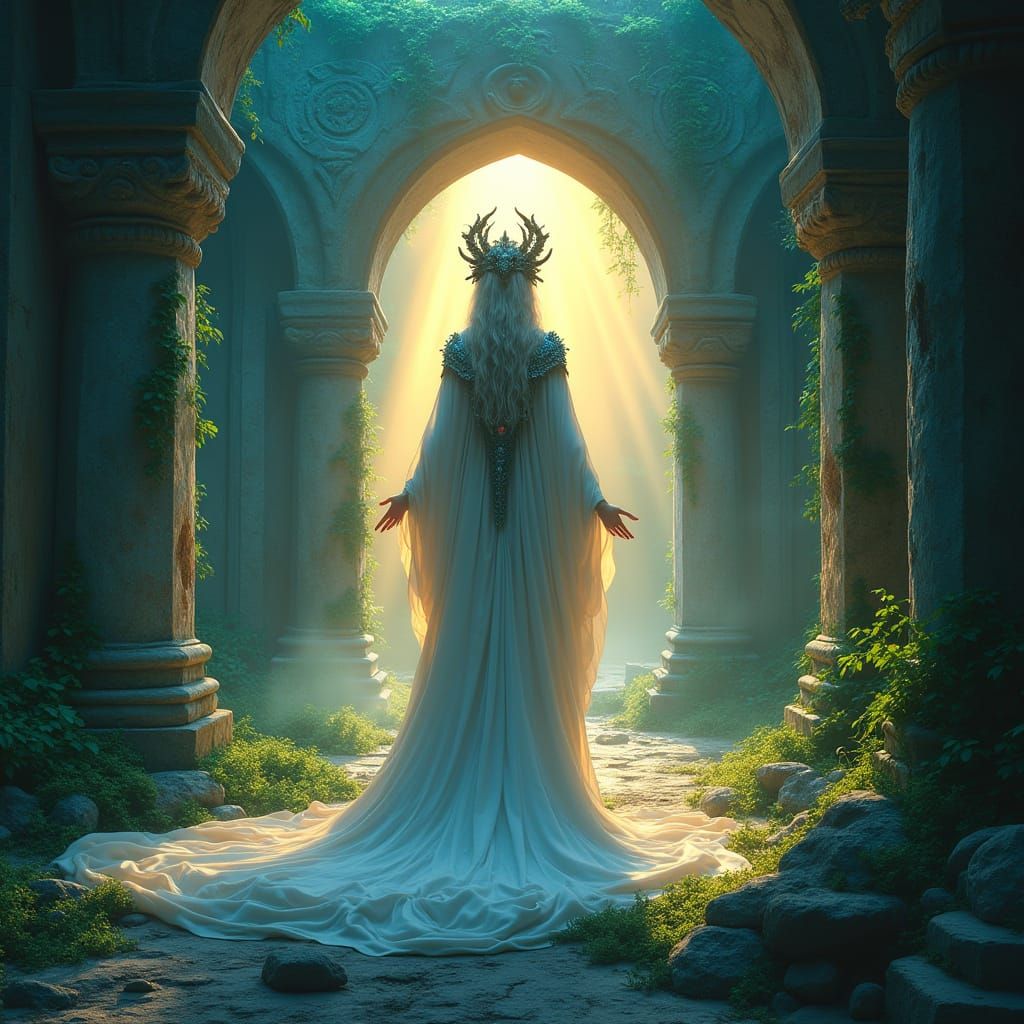 Majestic Goddess in Ancient Temple Ruins