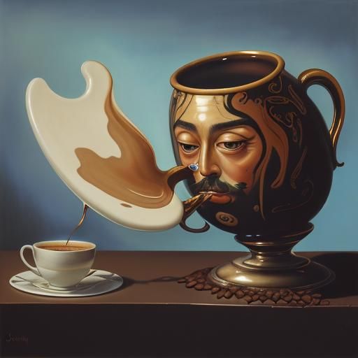 Surreal Coffee Cup in Oil Painting Style