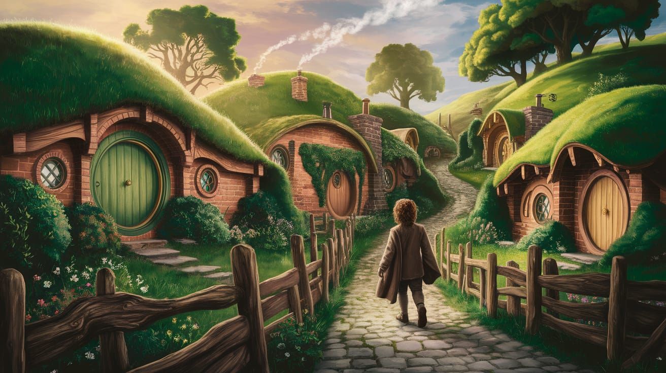 Fantasy Village of the Shire in a Frazetta-Inspired Landscap...
