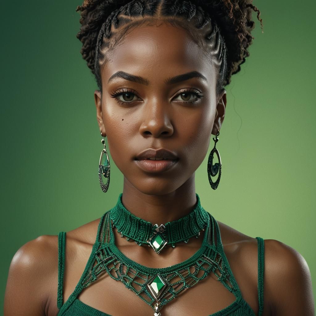 Hyperrealistic Portrait of Woman with Futuristic Jewelry