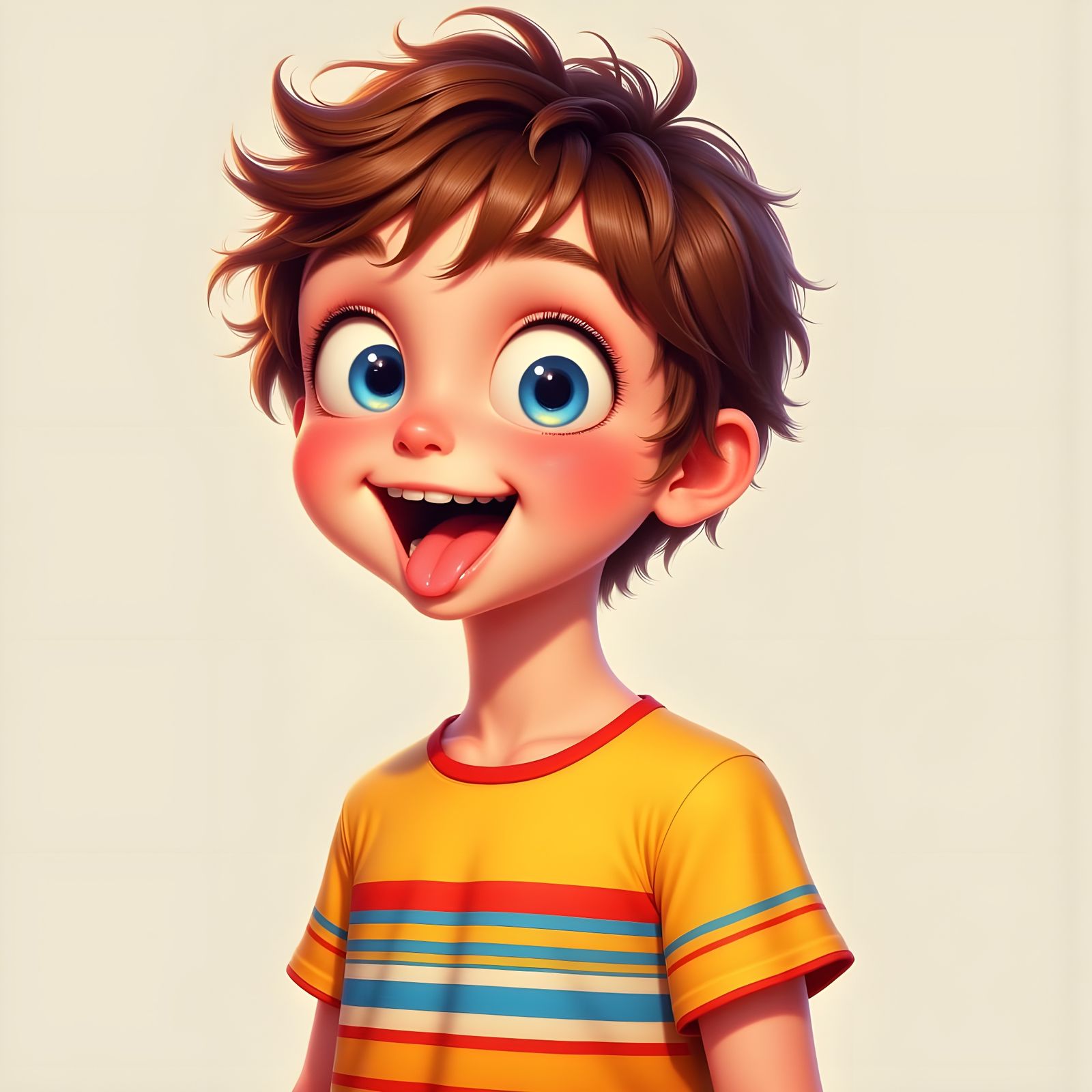 Cute Cartoon Boy With Big Blue Eyes Sticking Tongue Out