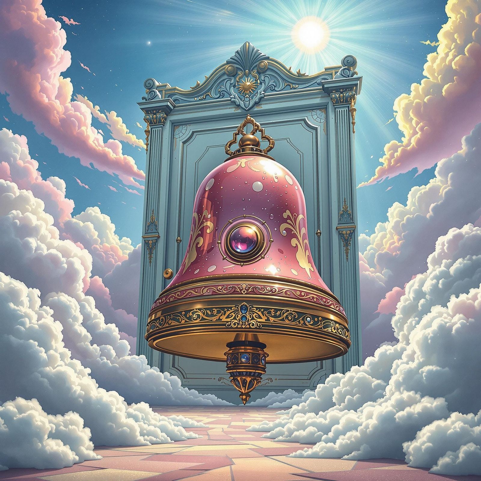 Surreal Doorbell in Dreamlike Landscape, Inspired by Magritt...