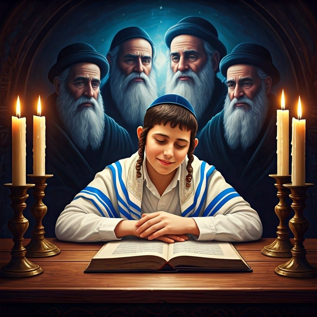 Young Jewish Boy in Reverent Contemplation, Surrounded by Wi...