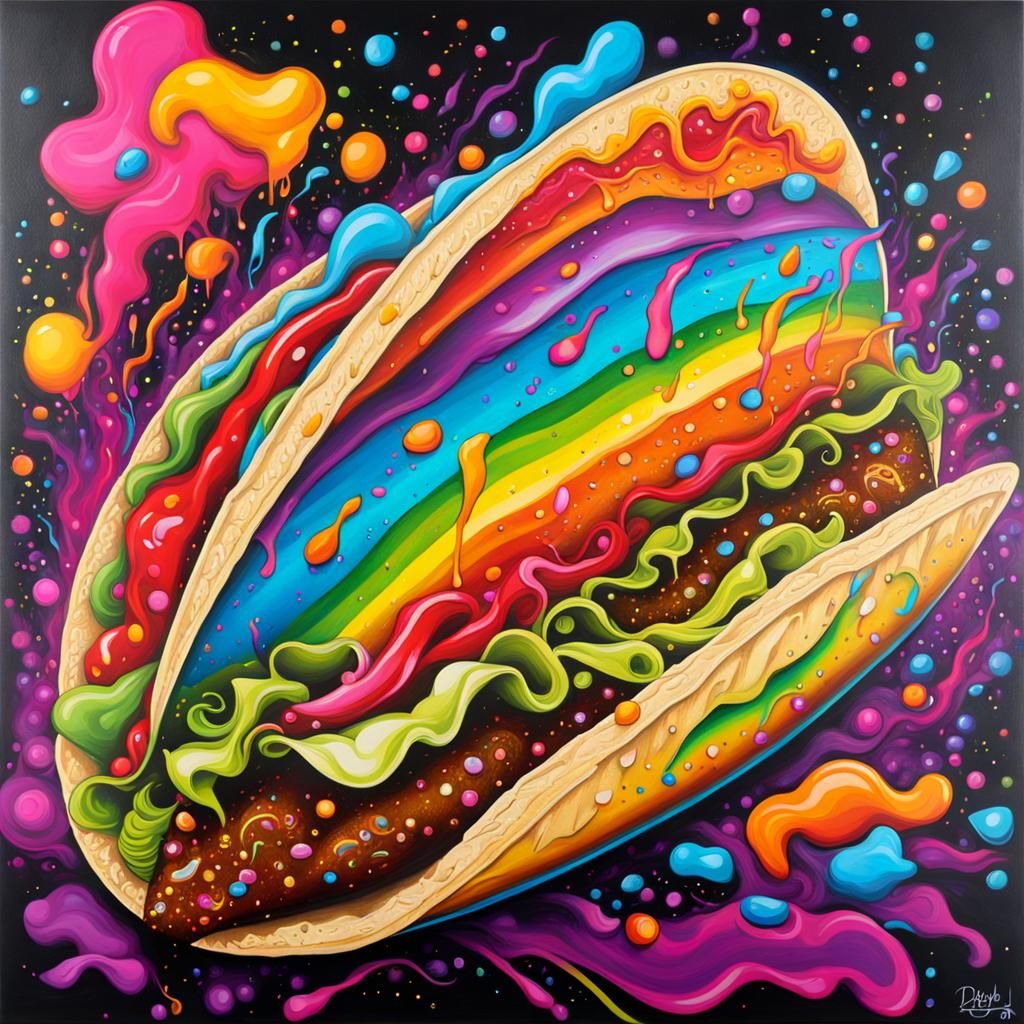 Holographic Taco Graffiti Art in Rainbow Colors