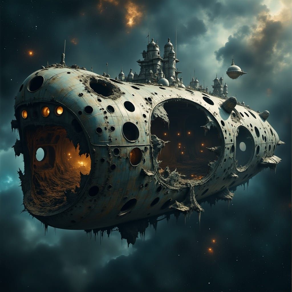 Derelict Starship Drifting in Space: CGI Realism