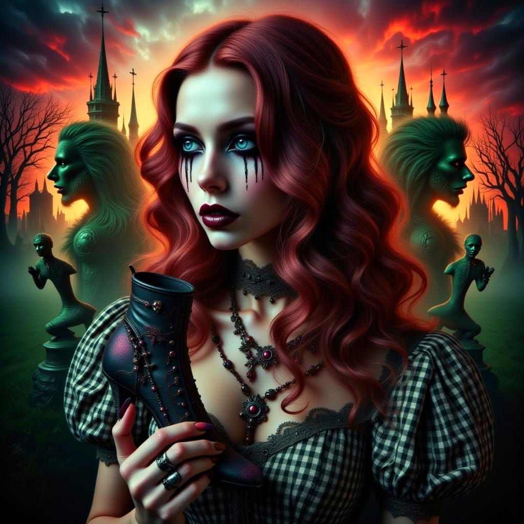 Evil Dorothy as Gothic Punk Icon in Ruined Emerald City