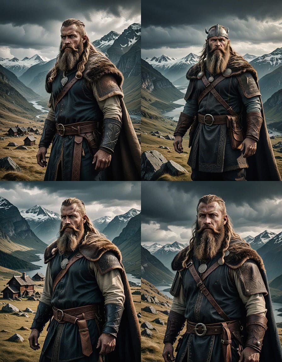 Viking Hero in Majestic Mountain Landscape