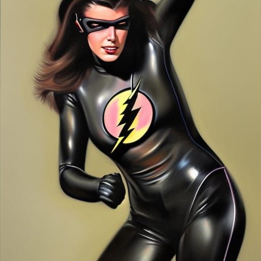 Female Flash in Latex Speedsuit, Oil Painting