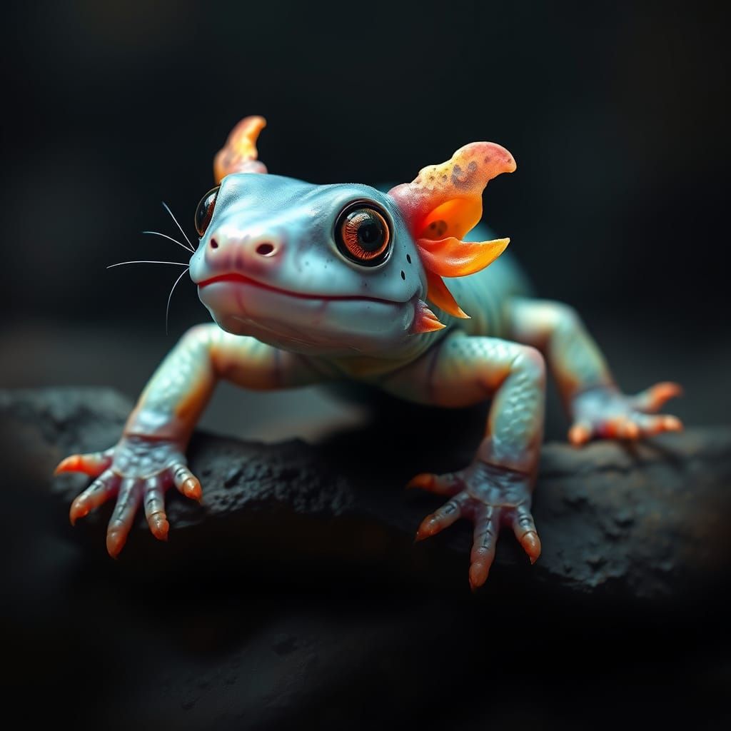 Majestic Axolotl Portrait in Oil Painting Style