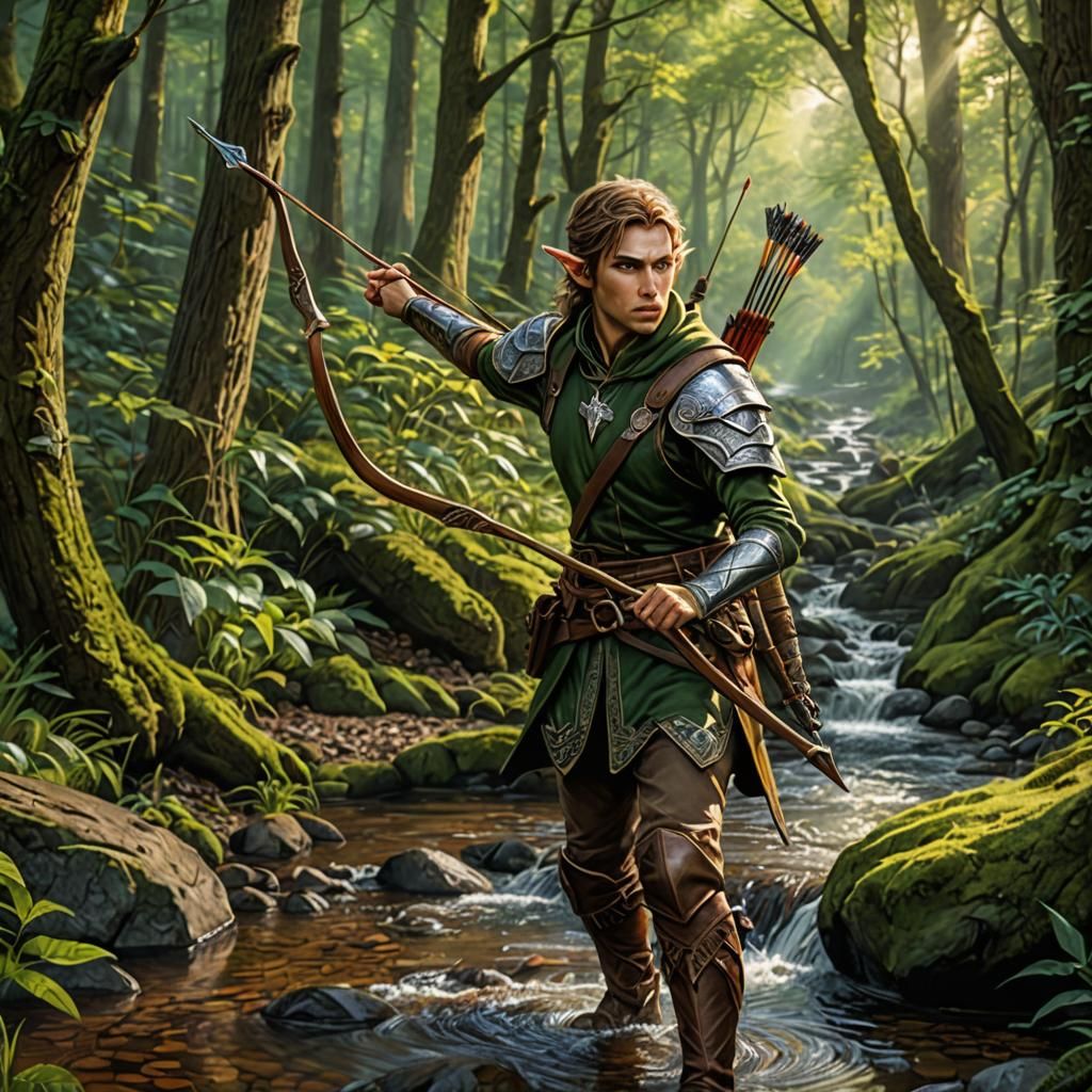 Half-Elf Ranger in Forest: Colored Pencil Drawing