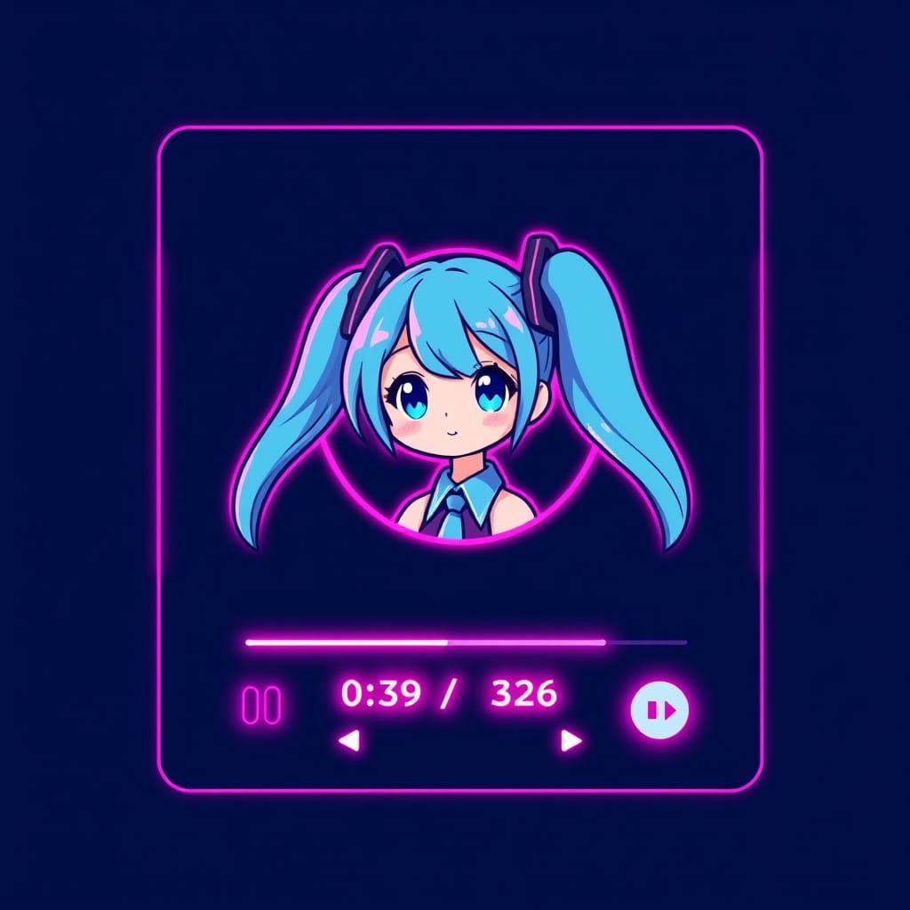 Kawaii Music Player UI with Hatsune Miku in Pastel Blue Hair