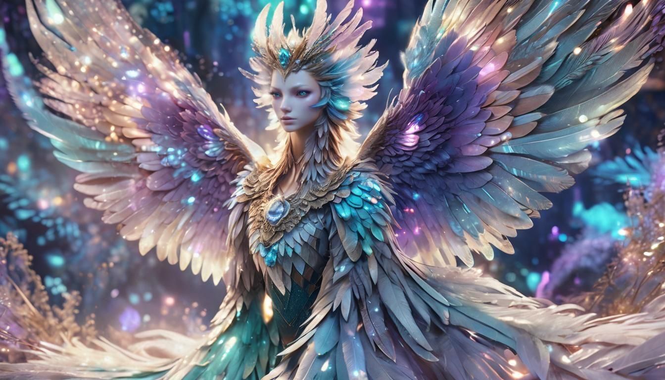Winged Humanoid with Crystal Wings in Anime Fantasy Style