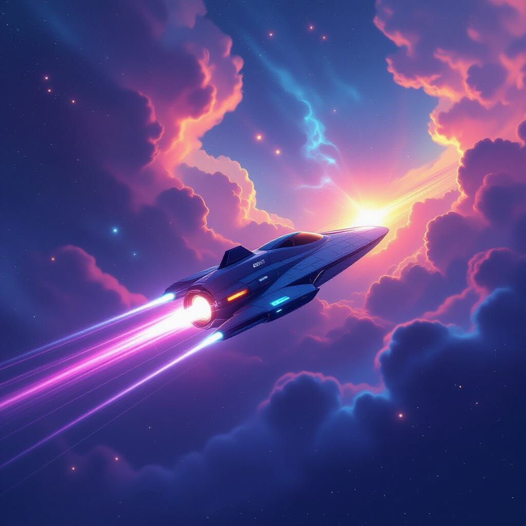 Starship Gliding Through Vibrant Nebula: Sci-Fi Art