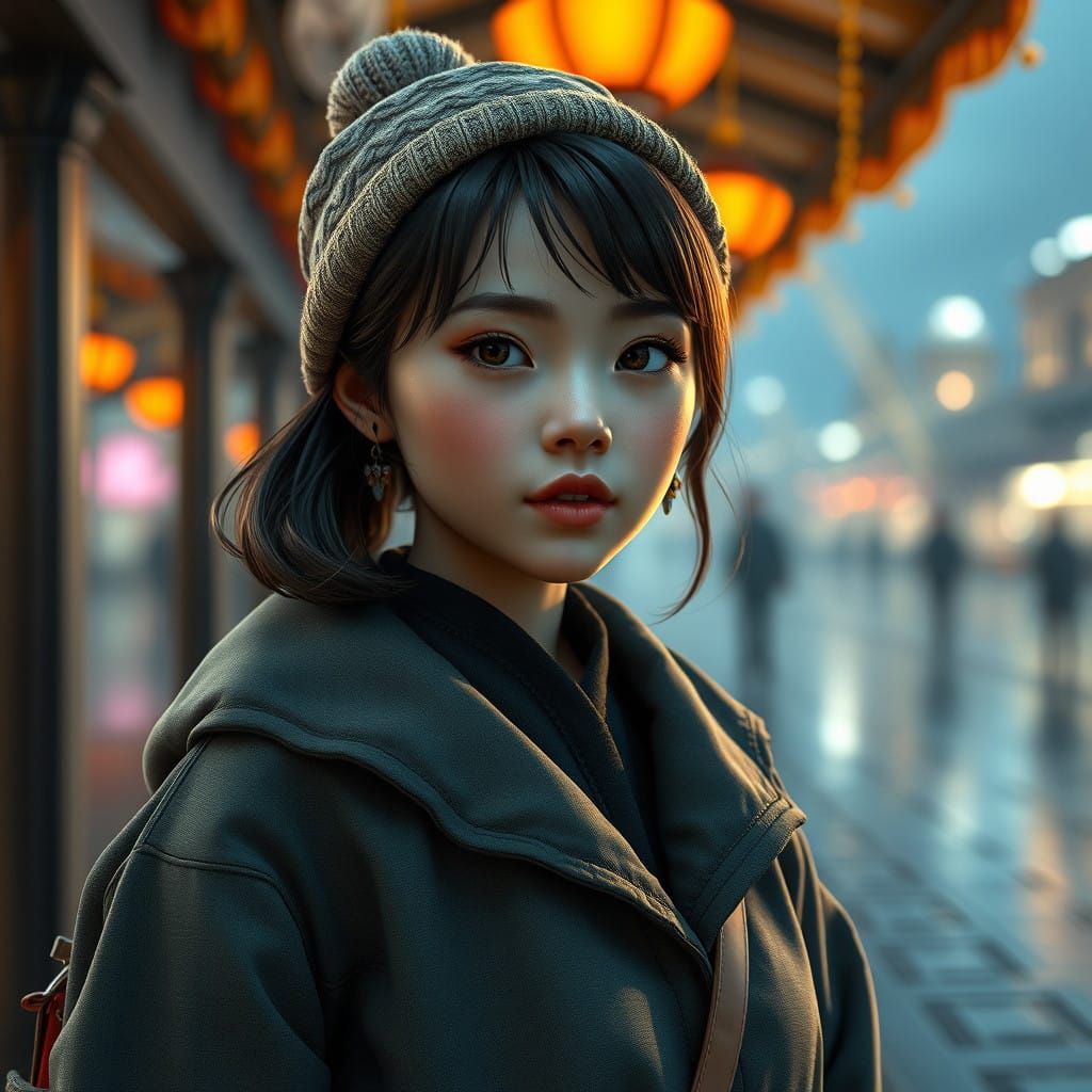 Fearless Young Woman Stands Confidently in Urban Landscape