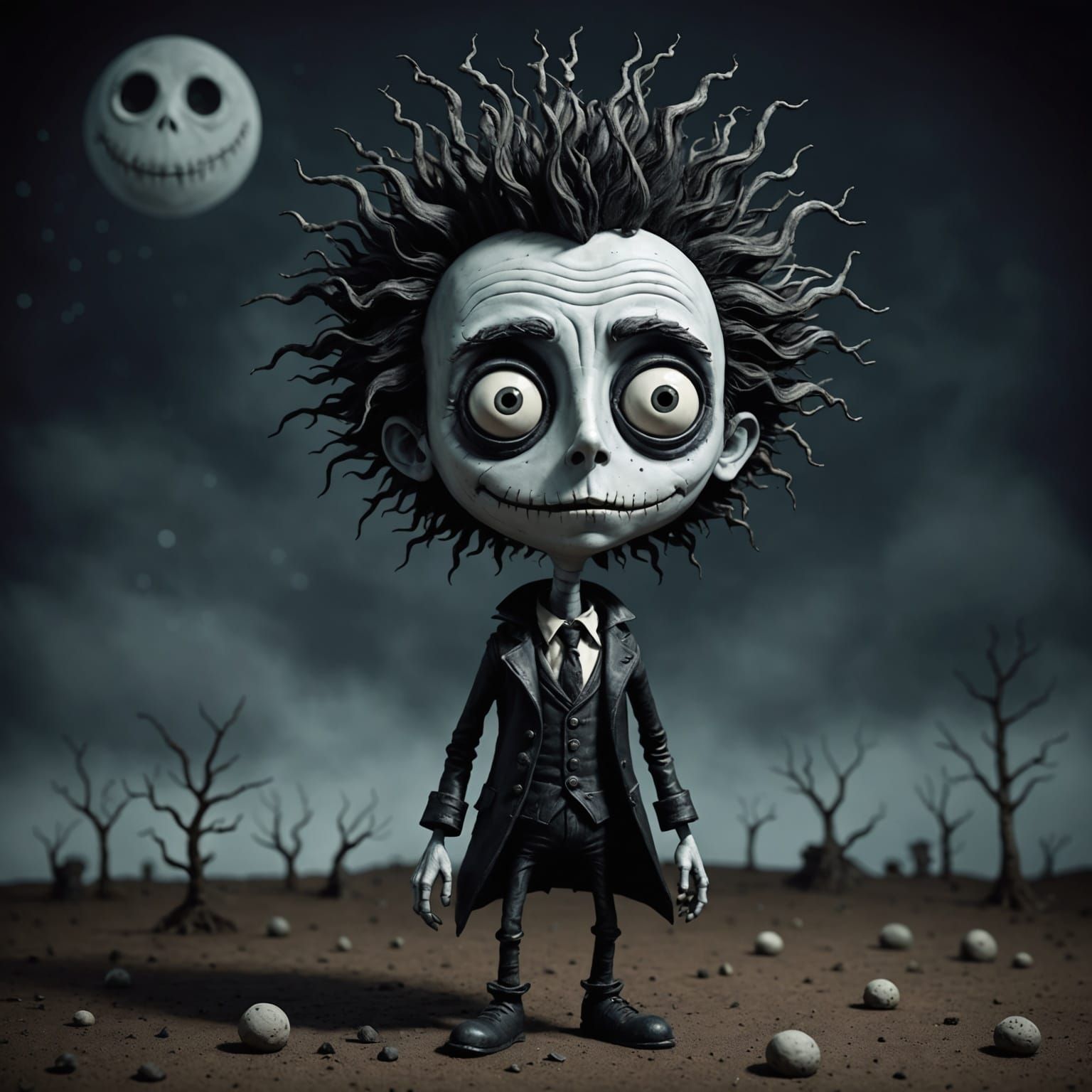 Whimsical Clay Character in Tim Burton Style