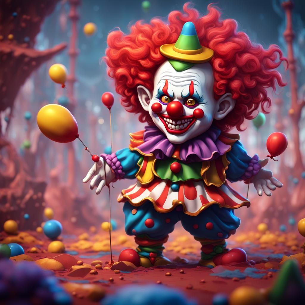 Chibi Clown Art in Detailed Matte Painting Style