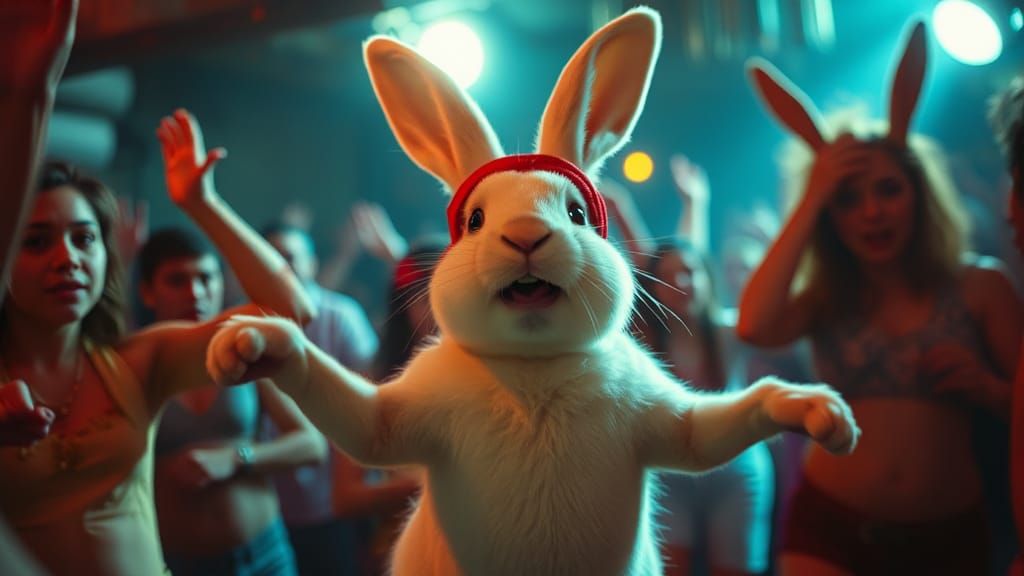 Rabbit Rave: A Cinematic Film Still
