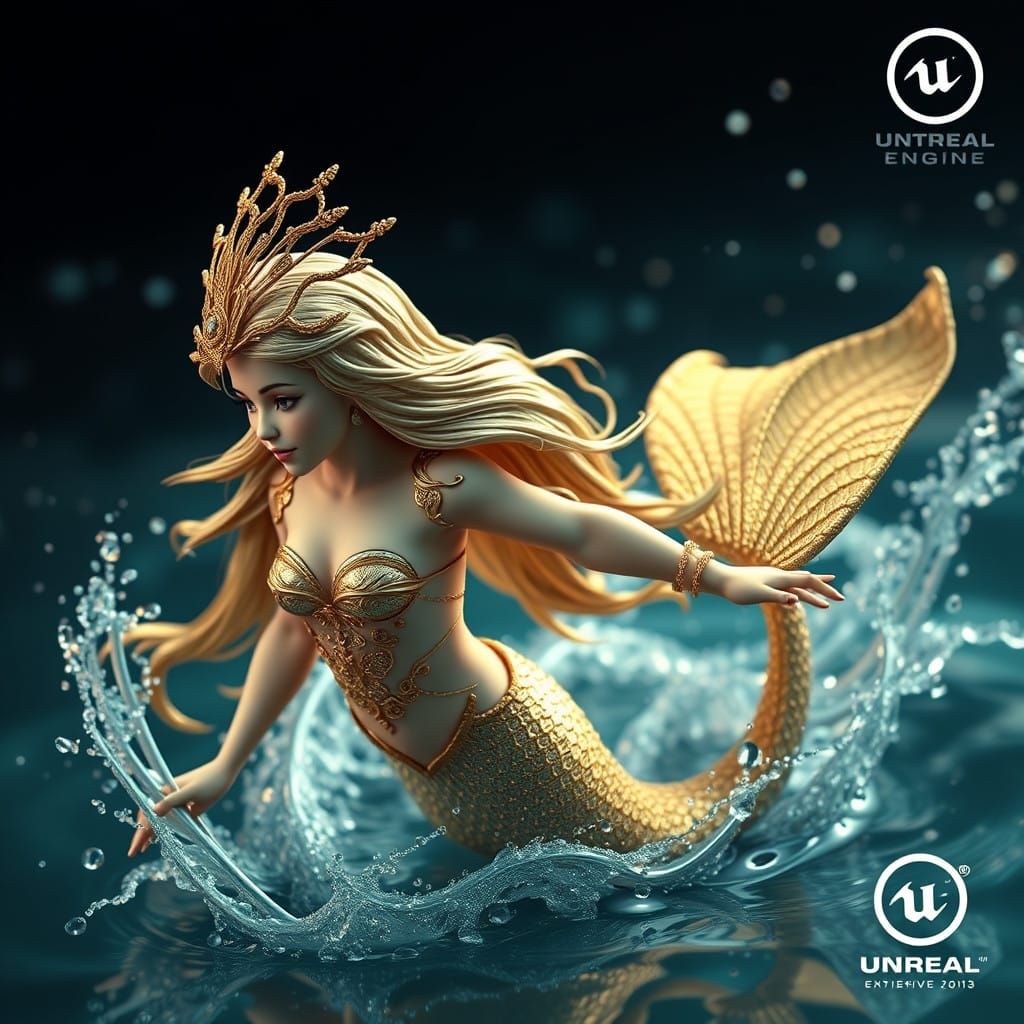 Ethereal Fantasy Mermaid in Rich Gold and Silver