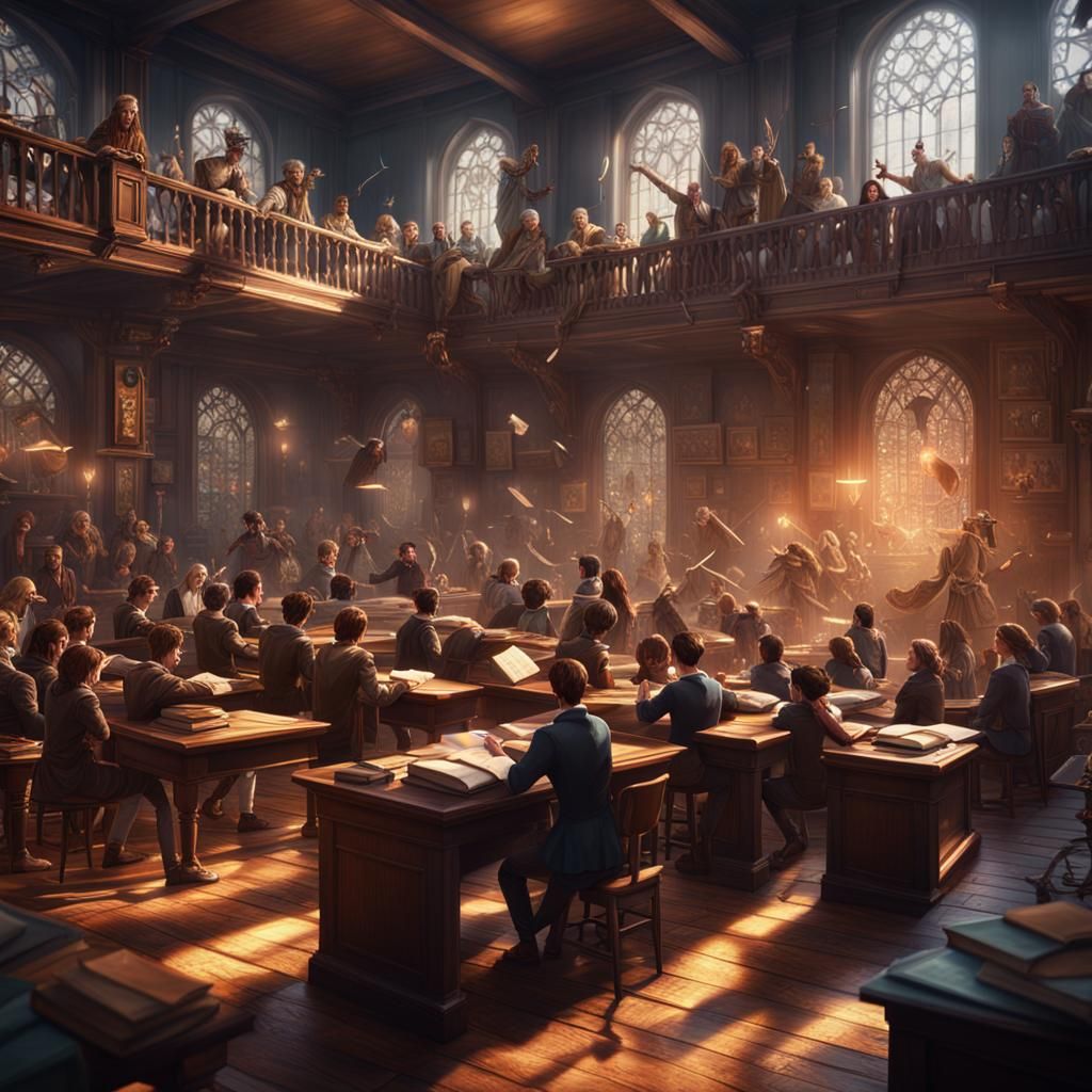 Passionate Teacher in Fantastical Classroom Scene