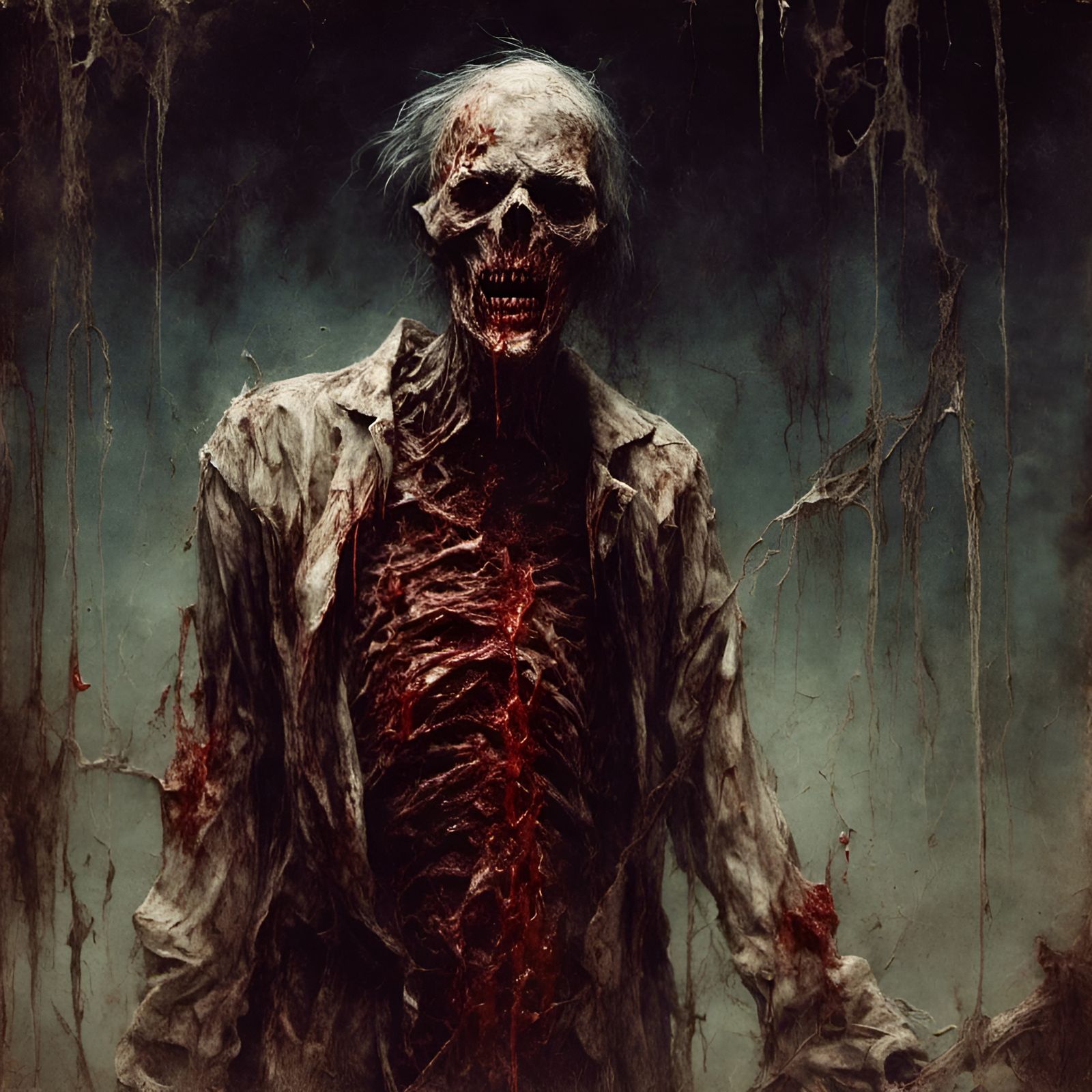 Macabre Zombie in Straitjacket, Creepy Illustration