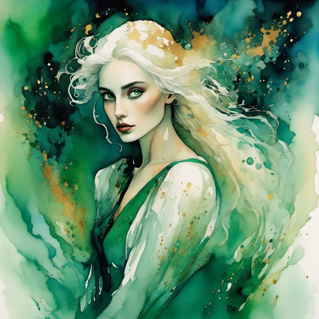 Ethereal Veela Portrait in Watercolor Style