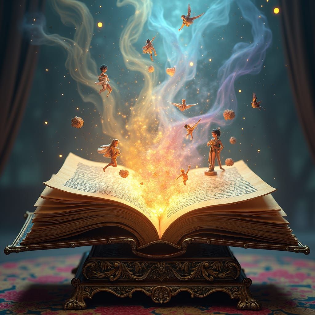 Enchanted Book with Emerging Stories in Fantasy Style