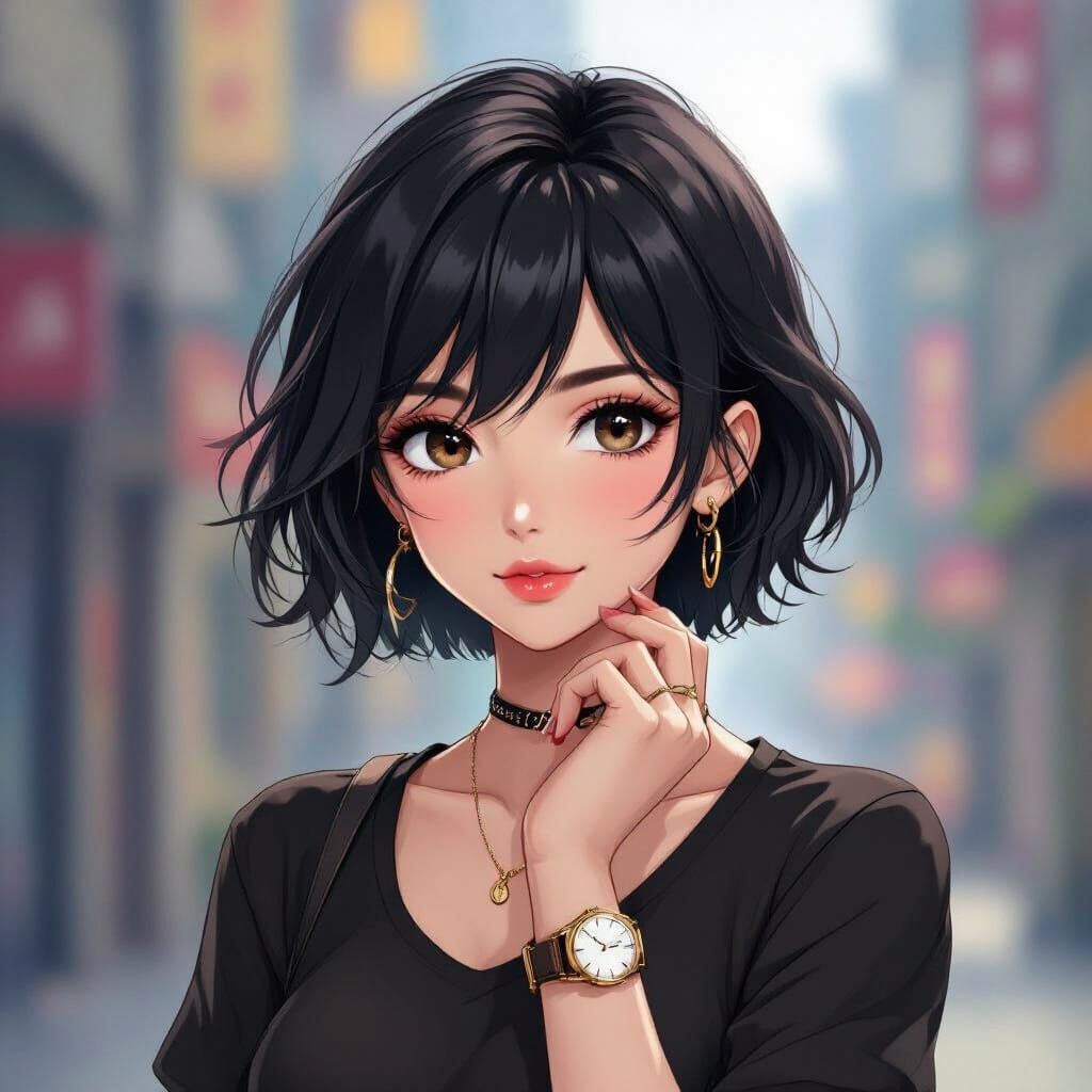 Anime-Style Portrait of a Modern Woman in Urban Setting