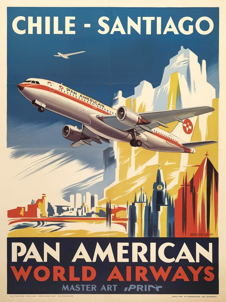 Santiago Chile Pan Am Vintage Travel Poster