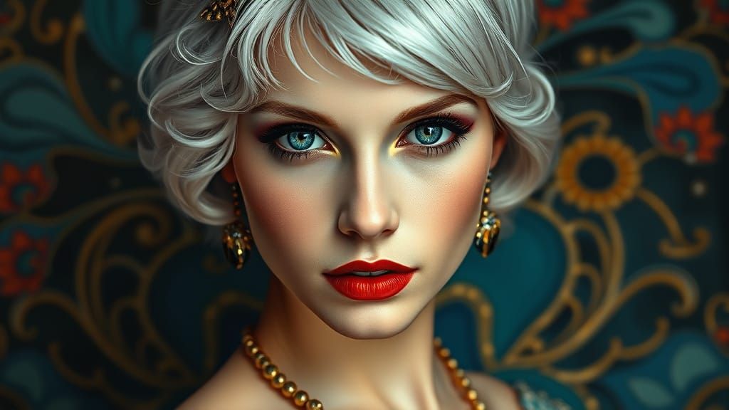 Glamorous 1920s Art Deco Beauty in Vibrant Peacock Colors