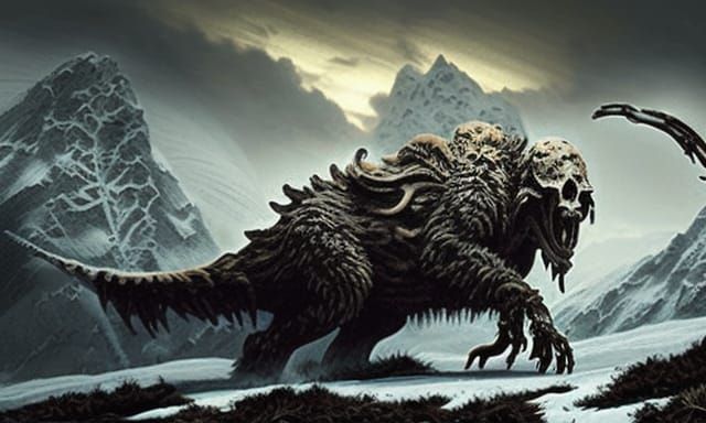 Feral Skeletal Beast Hunting in Snowy Mountains