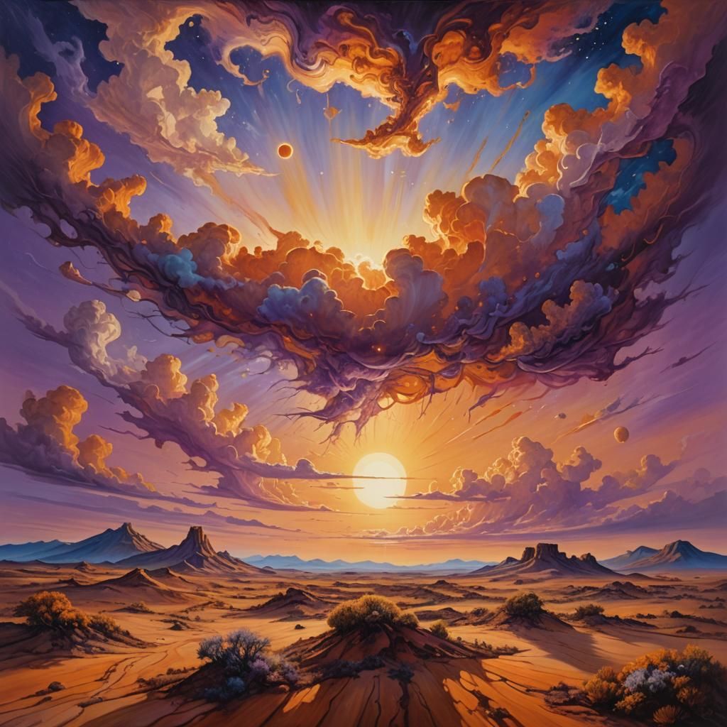 Cosmic Surrealism: Two Suns Over Deserted Landscape