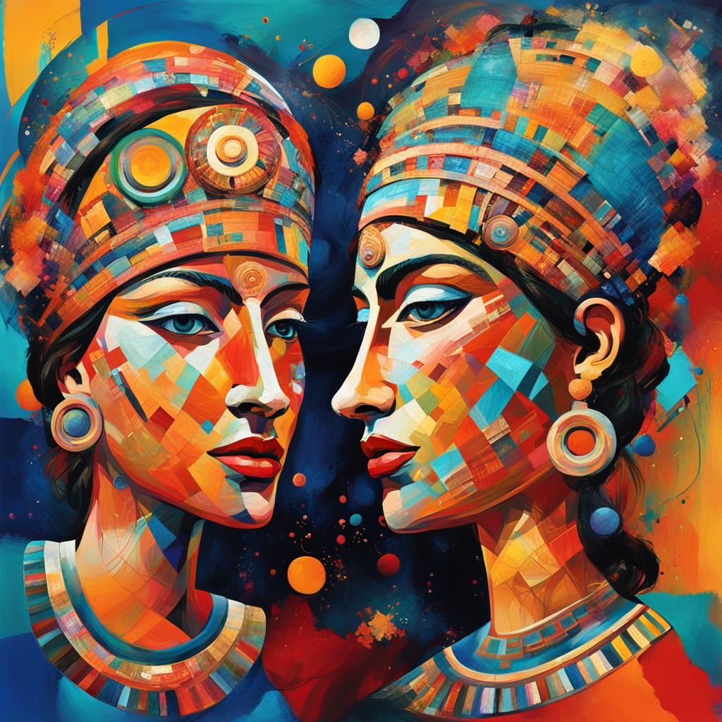 Abstract Expressionist Faces with Greek Patterns