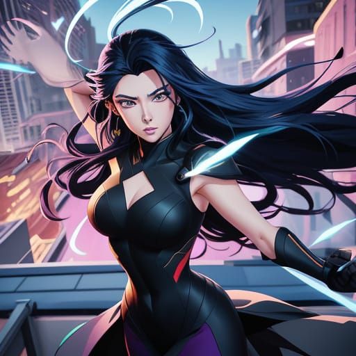 Anime Woman on Rooftop in Vibrant Cel-Shading Style