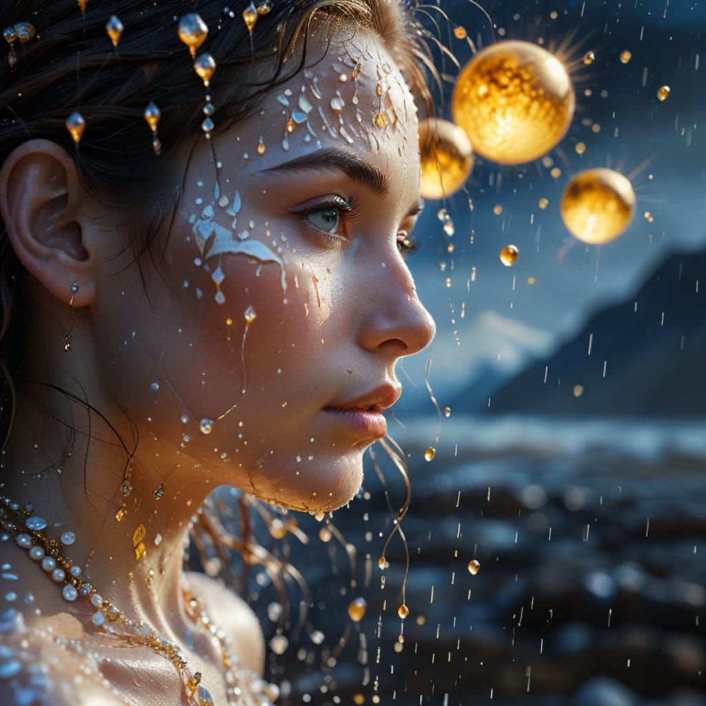 Surreal Portrait Under Glittering Moons, with Diamond Mounta...