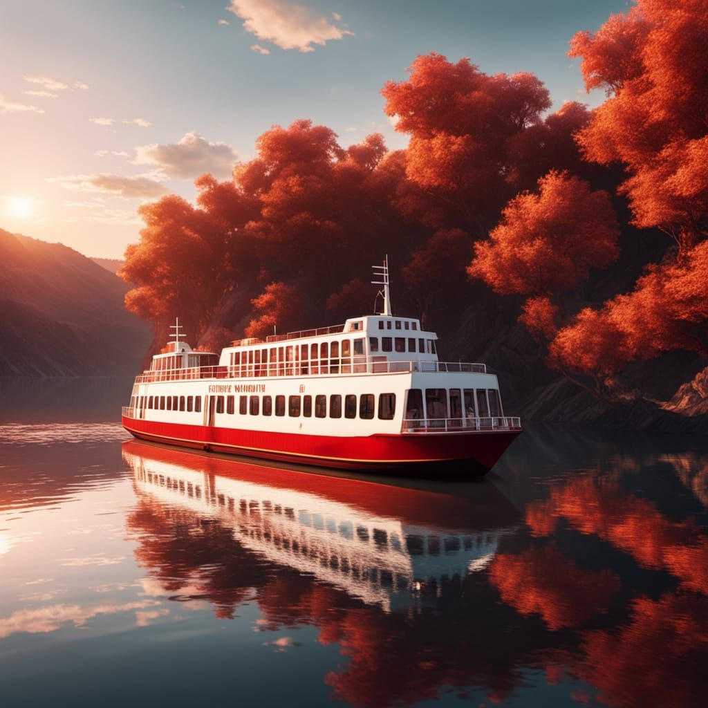 Ferry on Water at Golden Hour in Digital Painting