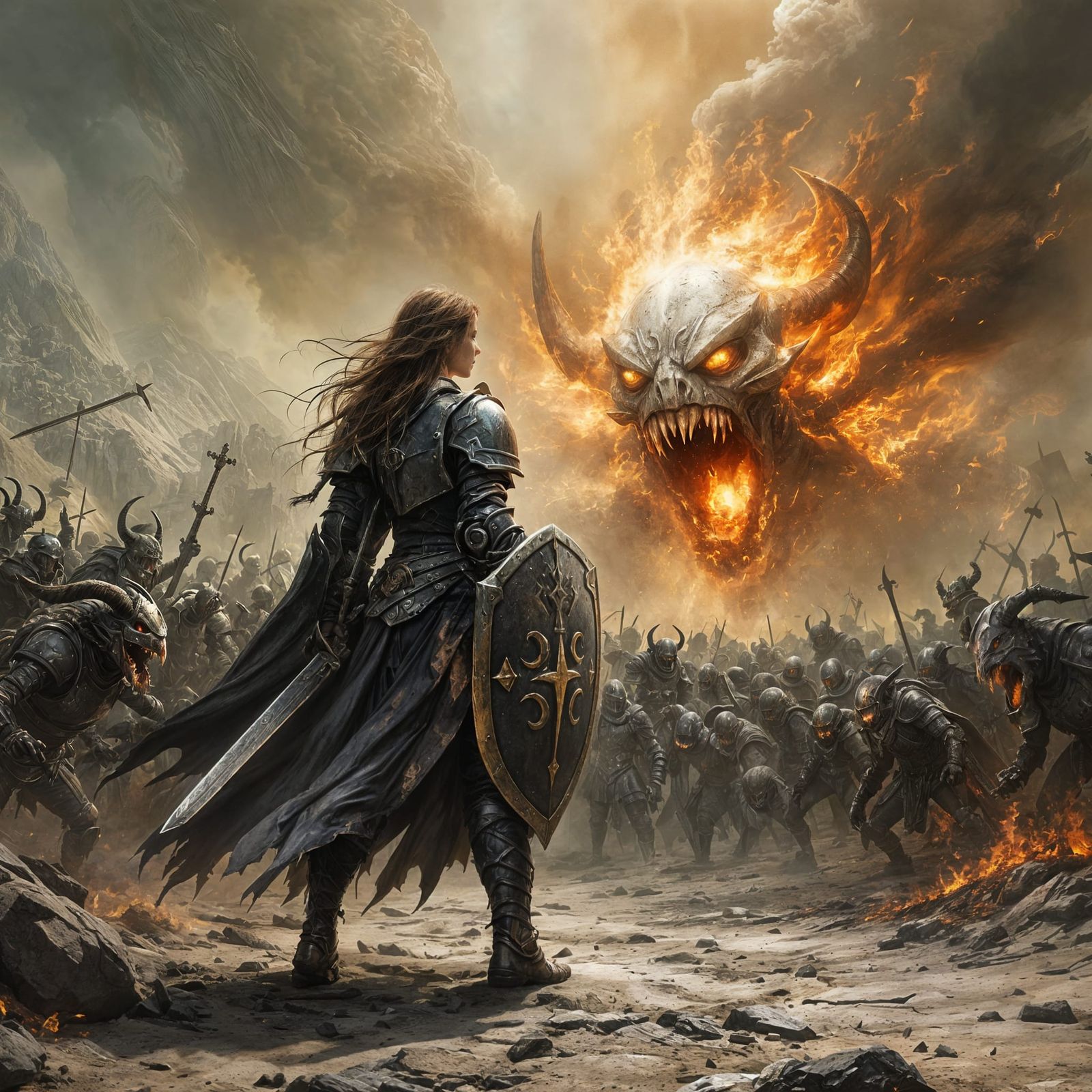 Paladin Defiant Against Demon Horde in D&D Style