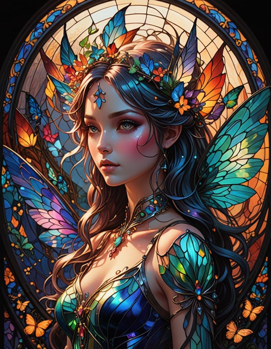 Delicate Fairy Trapped in Glass Jar of Vibrant Colors