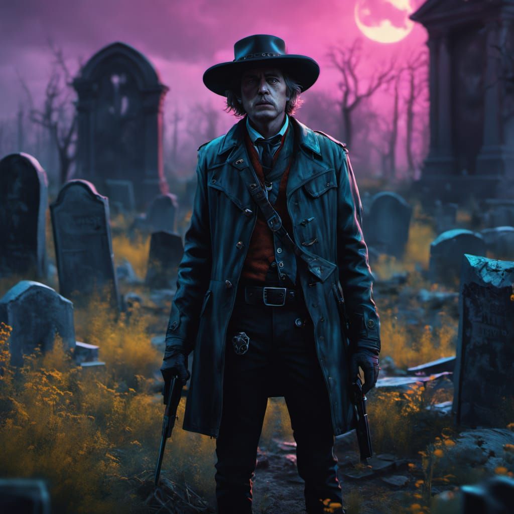 Gothic Noir Billy the Kid in a Desolate Graveyard
