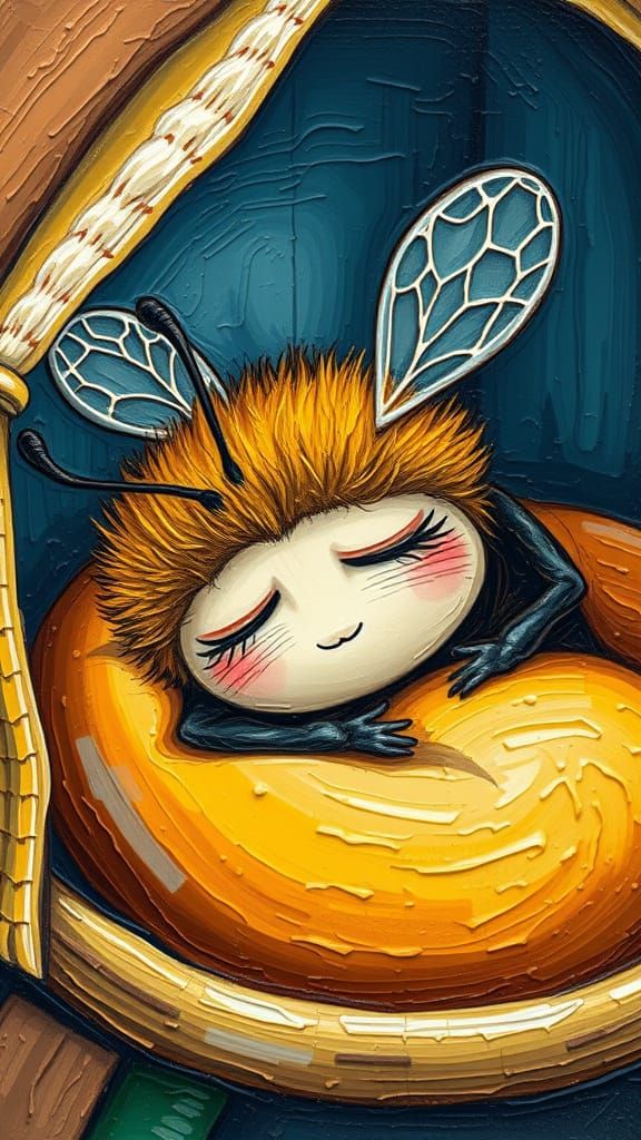 Cartoon Bumble Bee in Bed, Art Deco Impressionism