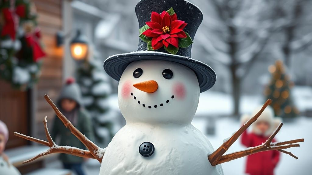 Surreal Winter Wonderland Scene with a Frosty Snowman Coming...